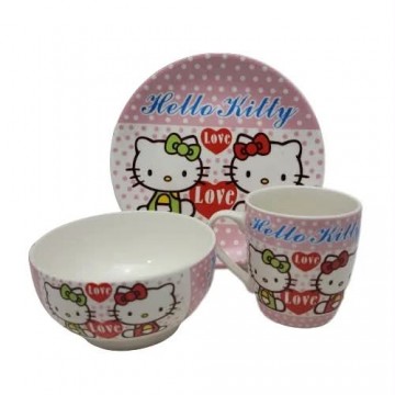Детски порцеланов сервиз за хранене от 3 части Hello Kitty Детски порцеланов сервиз за хранене от 3 части Hello Kitty